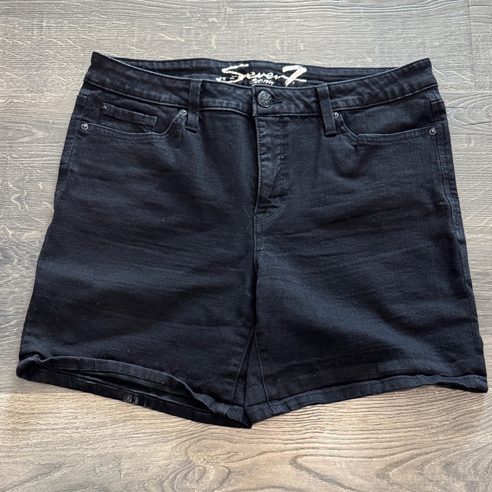 Seven7 Black Stretch Denim Shorts